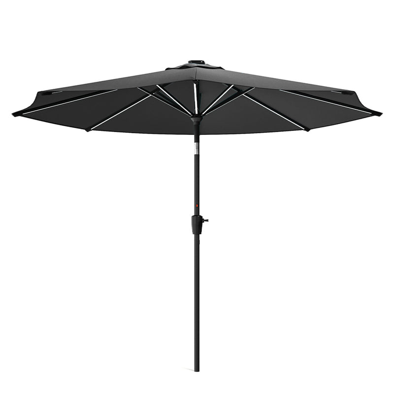 Garden Sanctuary Large Solar Powered LED Patio Umbrella for Outdoor Garden Patio without Base