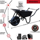 90 Litre 150kg Capacity Heavy Duty Outdoor Galvanised Pneumatic Metal Garden Wheelbarrow in Black
