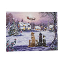 40 x 30cm Battery Operated Light up Fibre Optic Dogs Watching Santa Christmas Wall Canvas