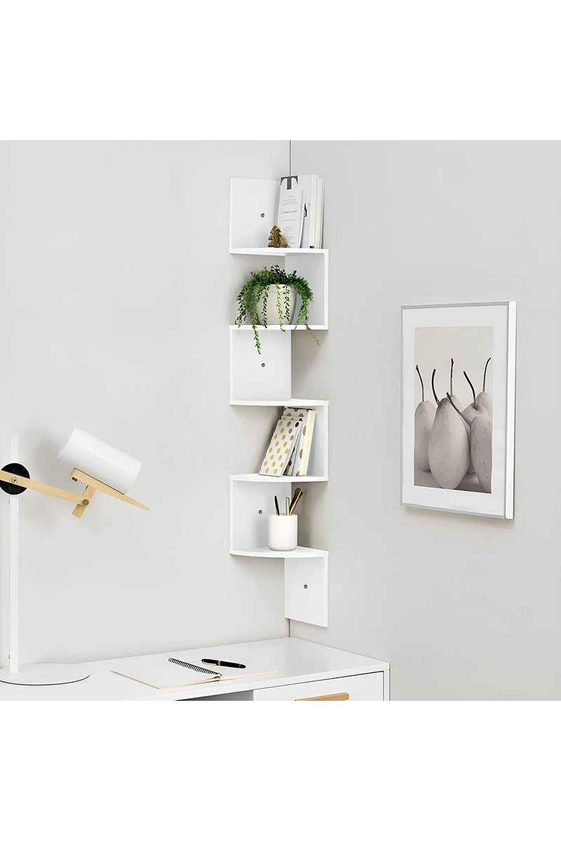 Cottonfy UK Wooden Zigzag Floating Corner Shelves 5-Tier