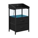 Black Bedside Table With Charging Station And LED Lights