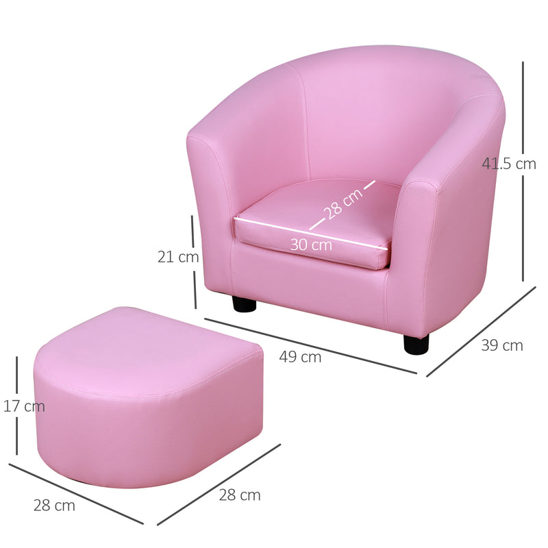 HOMCOM Kids PVC Upholstered Armchair w/ Foot Stool Pink