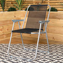 6 Person Garden Furniture Patio Set Table, 6 Chairs & Parasol with Black Glass