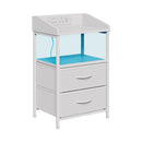 White Bedside Table with Charging Station and LED Lights