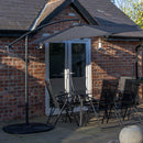 Outdoor 6 Person Rectangular Glass Top Garden Dining Table Chairs With Black Banana Parasol and Base