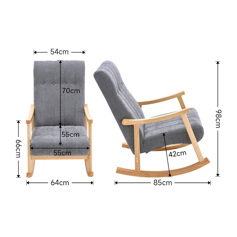 Livingandhome Rubberwood Frame Velvet Rocking Chair