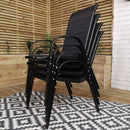 Outdoor 4 Person Round Glass Top Garden Dining Table Chairs With Black Parasol and Base Set
