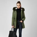 Hooded Mid-length Coat With Detachable Faux Fur Trim
