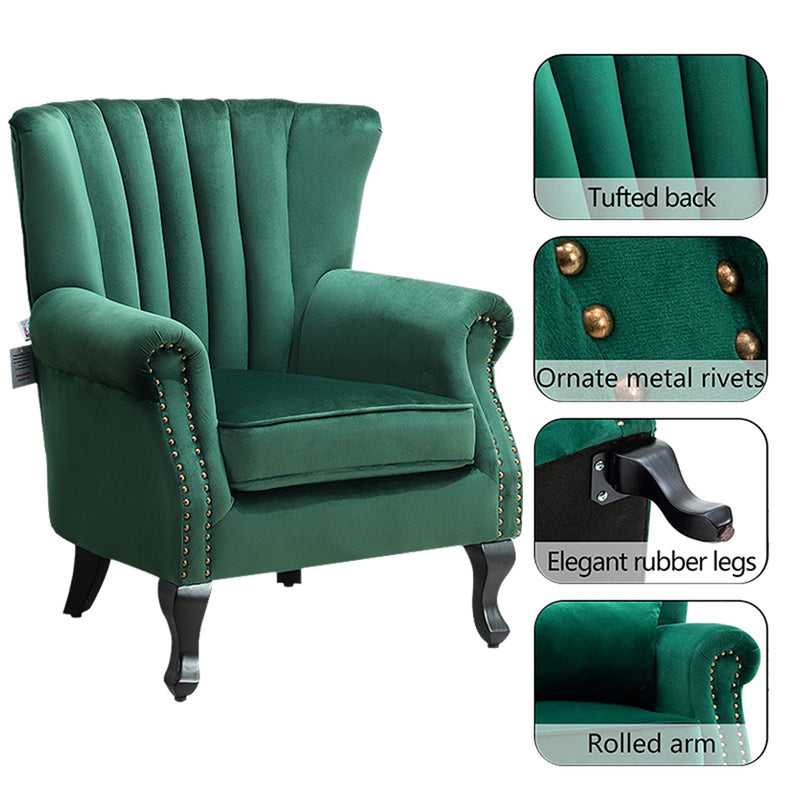 Livingandhome Velvet Channel-Tufted Armchair