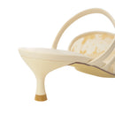 Lace Mesh Pointed Toe Heeled Mules Sandals - Beige