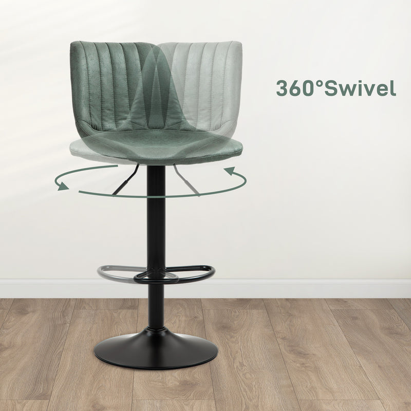 HOMCOM Set Of 2 Microfibre Retro Tub Bar Stools Metal Frame Footrest Seat Green/Blue