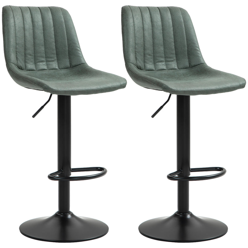HOMCOM Set Of 2 Microfibre Retro Tub Bar Stools Metal Frame Footrest Seat Green/Blue