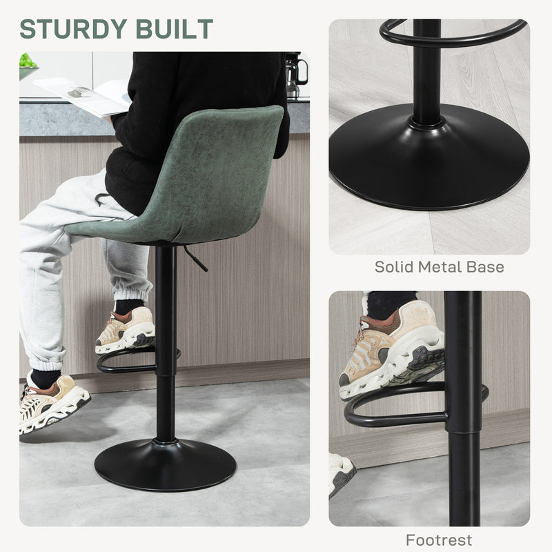 HOMCOM Set Of 2 Microfibre Retro Tub Bar Stools Metal Frame Footrest Seat Green/Blue