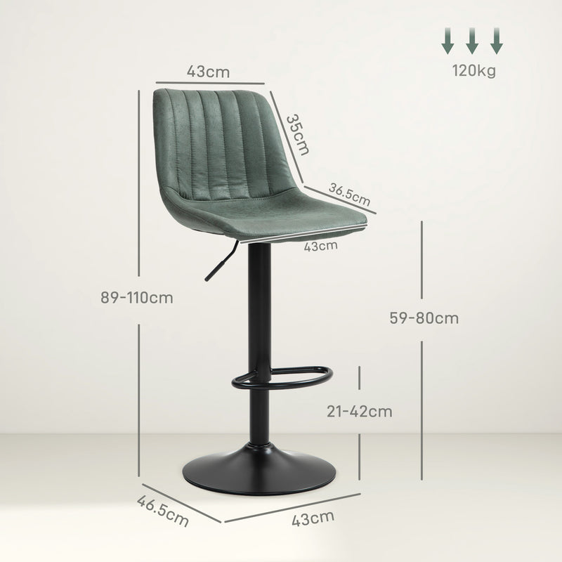 HOMCOM Set Of 2 Microfibre Retro Tub Bar Stools Metal Frame Footrest Seat Green/Blue