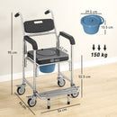 HOMCOM Transport Beside Shower Chair with Wheels and Padded Seat, Black