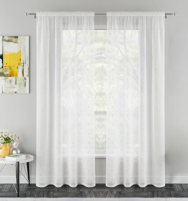 Destiny Gold Metallic Dimond Print On Sheer Fabric - Pair