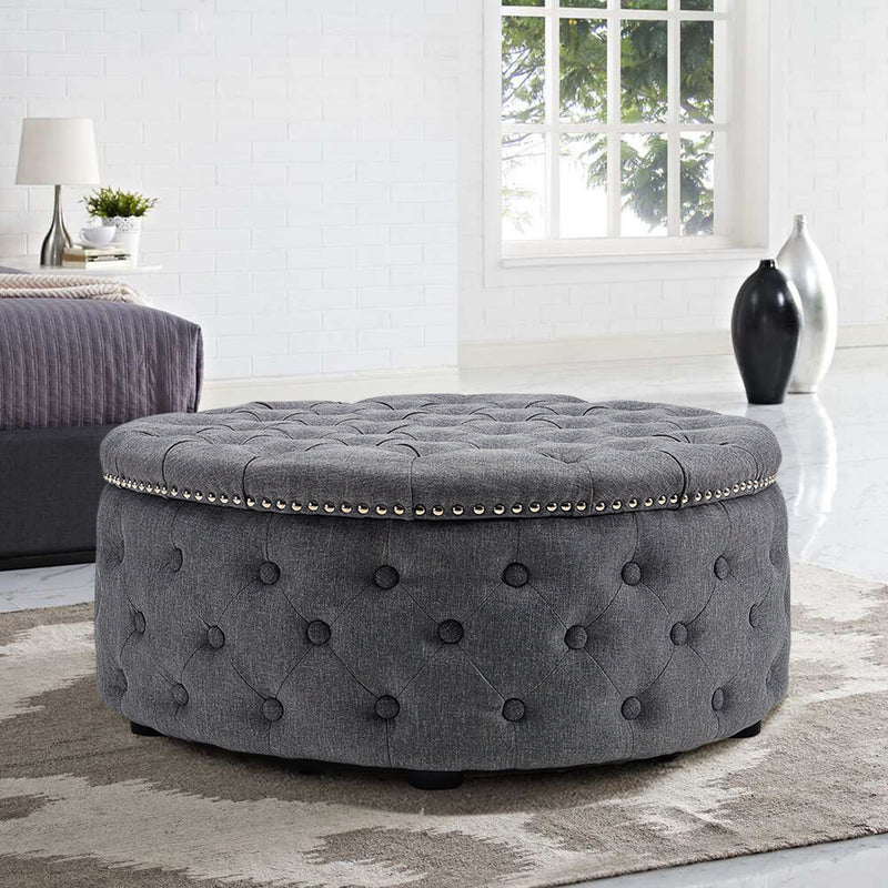 Livingandhome Stylish Round Ottoman with Nailhead Trim