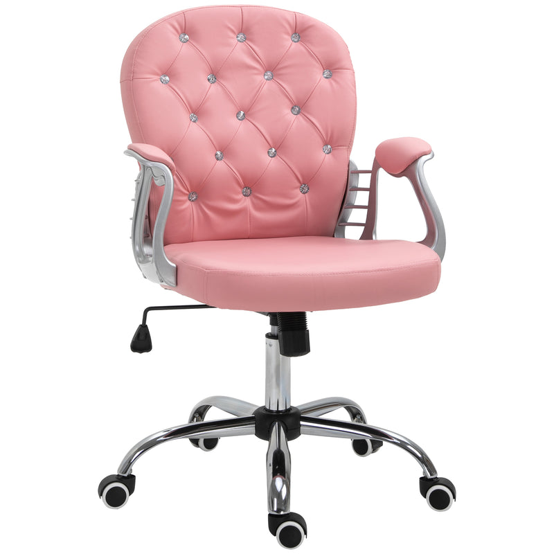 Vinsetto Office Chair PU Diamante Padded Ergonomic 360° Swivel - White/Grey/Pink