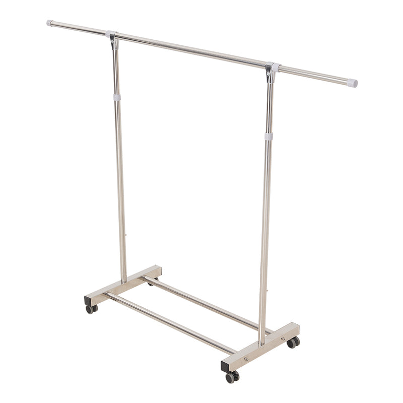 Livingandhome Adjustable Stainless Steel Single-Rod Clothes Drying Rack with Wheels