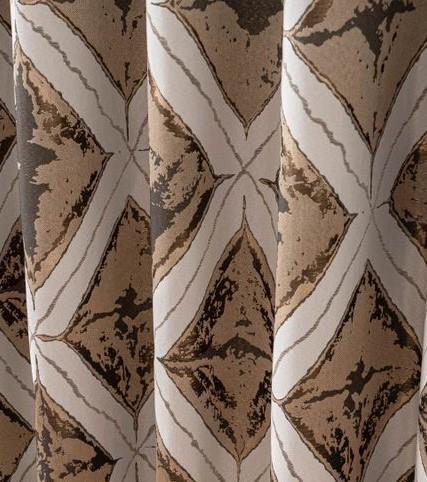 Luxury Diamond Jacquard Fully Lined Ring Top Curtains with Metallic Thread Cream/Gold