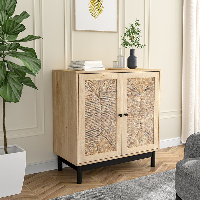 Livingandhome Rustic Natural Sideboard with Metal Base