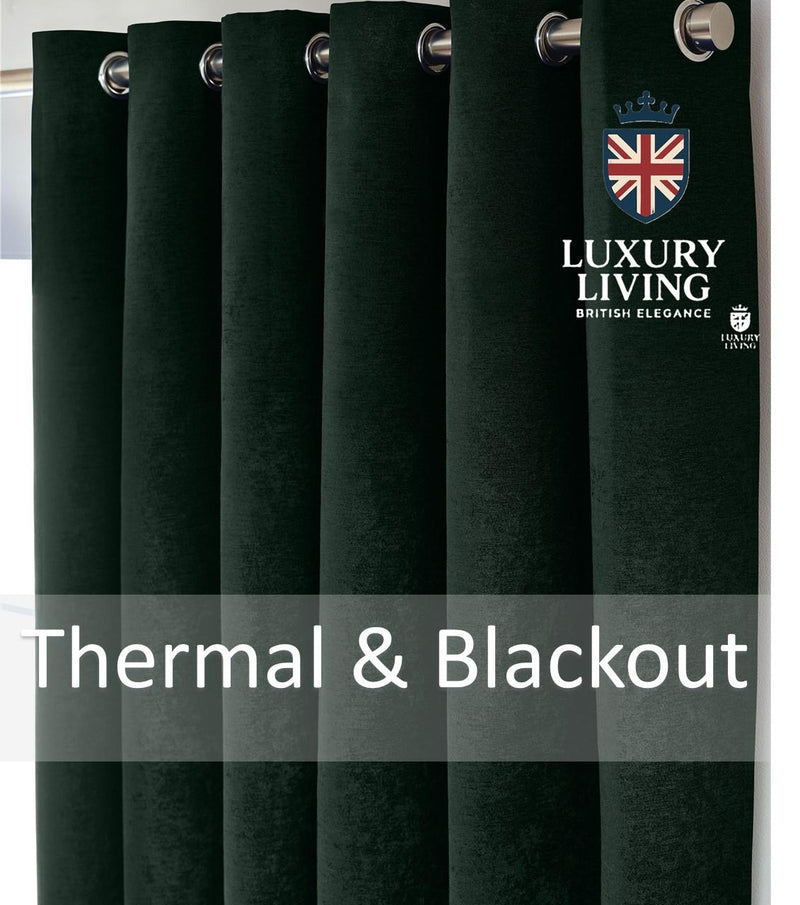 Chenille Blackout Ring Top Curtains Green