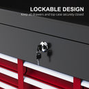 HOMCOM Lockable Metal Tool Chest W/ 6 Drawer, Ball Bearing Runners - Red/Black