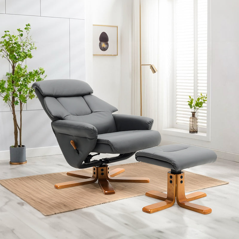 Livingandhome Brown Faux Leather Swivel Recliner Set