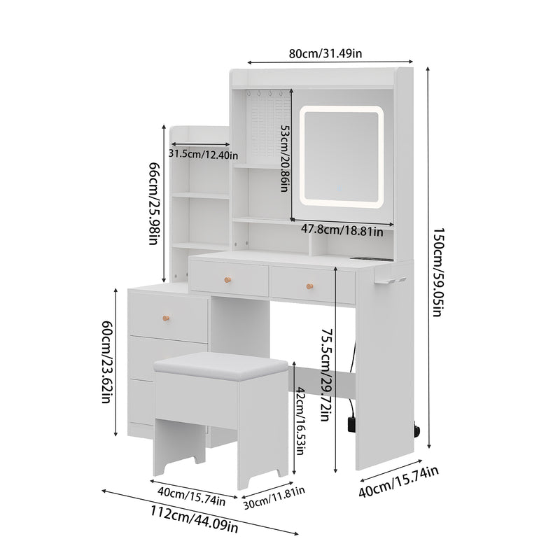 Livingandhome Dressing Table with LED Lights and Stool