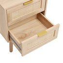 Cottonfy UK 2 Pack Wood And Rattan Bedside Cabinet
