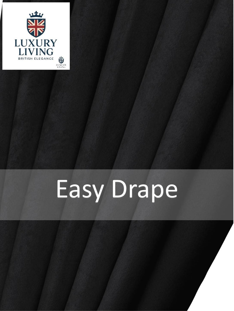 Triple Woven Blackout Velvet Ring Top Curtains with Cascading Diamante Studs Black