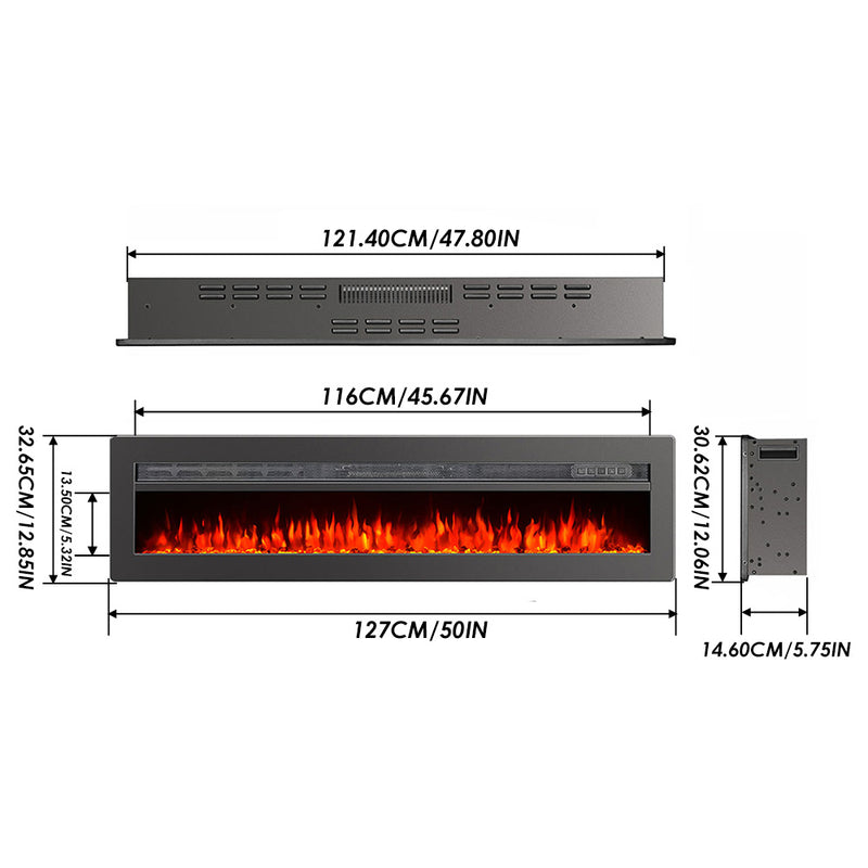 Electric Fireplace with Adjustable Flames, Wall Mounted or Freestanding