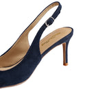 Pointed Toe Pumps With Kitten Heel Slingback - Dark Blue