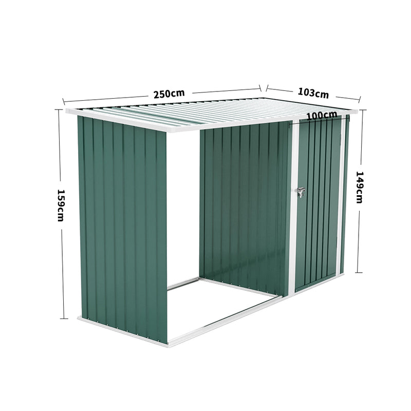 Garden Sanctuary Steel Outdoor Garden Storage Shed with Log Stacking Rack