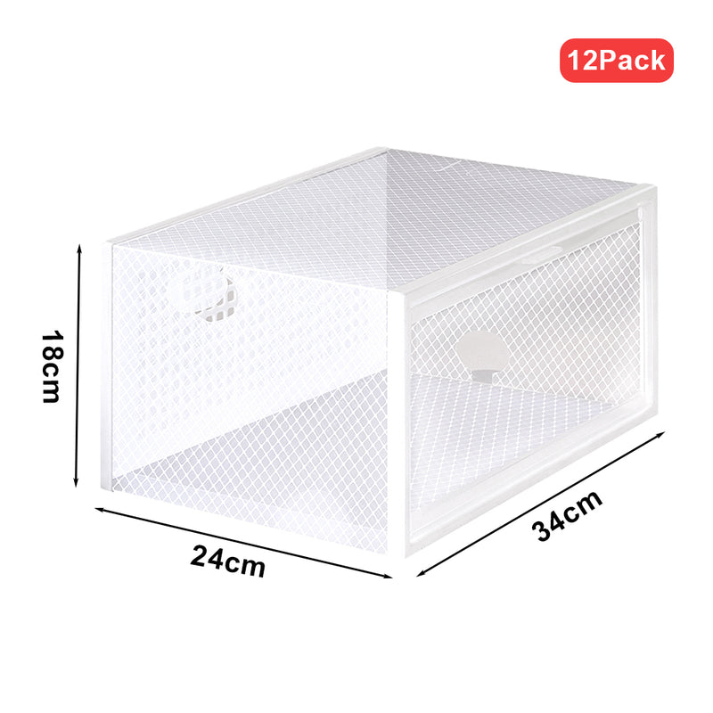Lifeideas 12 Pack White Stackable Foldable Plastic Shoe Boxes