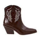 Embroidered Pointed Toe Cowboy Ankle Boots with Block Heel