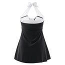 Tummy Control One-Piece Swimsuit Swim Dress Black & White Stripe