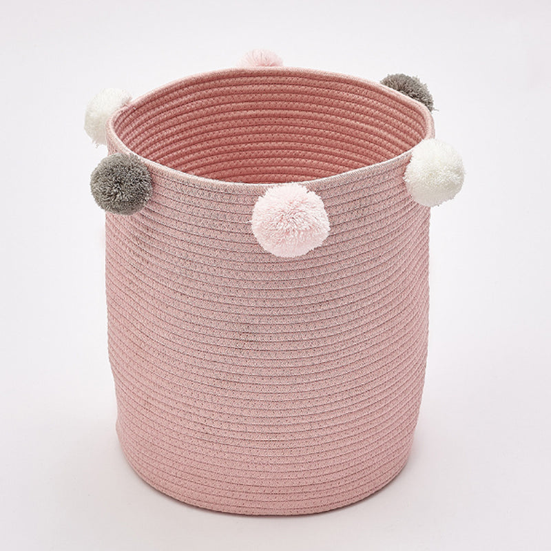 Lifeideas Cotton Rope Basket Woven Laundry Blanket Toy Basket Organizer with Pompom Living Room Pink