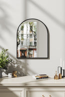 Livingandhome Arched Wall Mirror in Black Aluminum Alloy Frame
