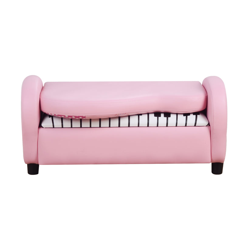 HOMCOM Kids PVC 2-Seater Musical-Theme Sofa Piano Shape Multi-Functional 2 Seats Couch Storage Box Soft Sturdy Pink