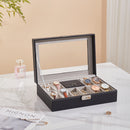 Sheonly 8-Slot Black PU Leather Watch Display Box with Ring Slots