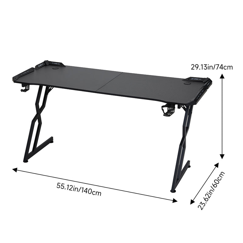 Livingandhome RGB Light Gaming Desk with Cup Holder