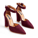 Pointed Toe High Block Heel Close Toe Shoes - Red