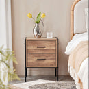 Livingandhome Brown Wooden Bedside Table with Storage