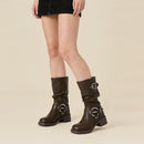 PU Leather Fashionable Western-Style Mid-Calf Boots