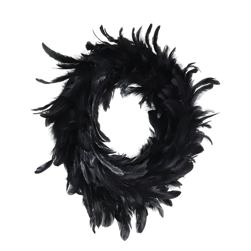 Black Feather Wreath with Lights for Halloween