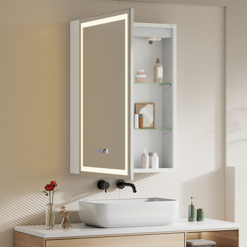 Livingandhome Single-Door Bathroom Mirror Cabinet with LED Lighting