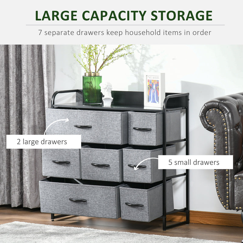 HOMCOM 3-Tier Fabric Bedroom Dresser with 7 Foldable Drawers, Grey