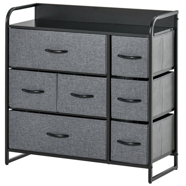 HOMCOM 3-Tier Fabric Bedroom Dresser with 7 Foldable Drawers, Grey