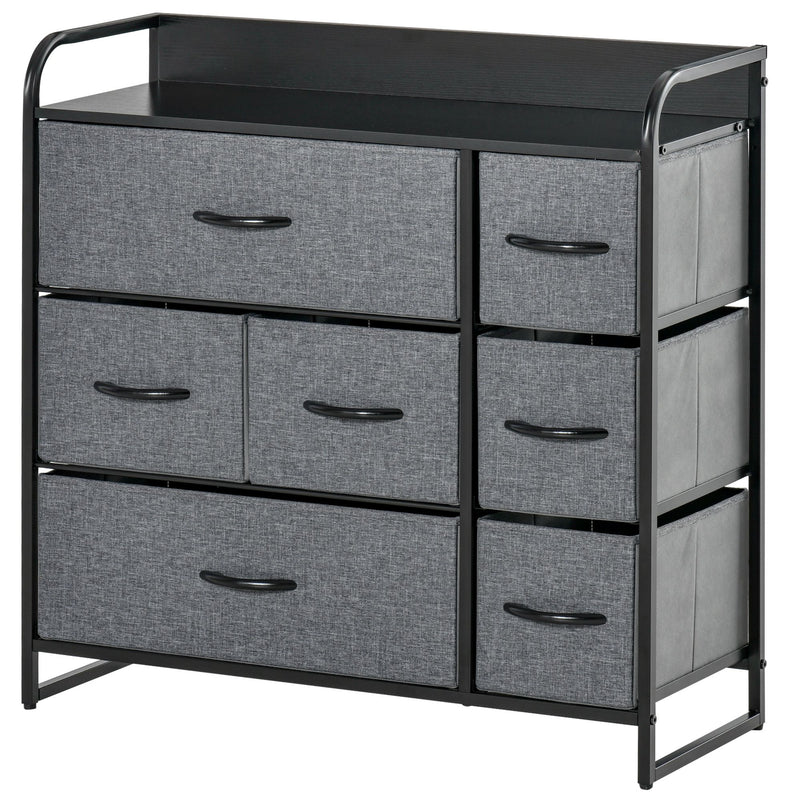 HOMCOM 3-Tier Fabric Bedroom Dresser with 7 Foldable Drawers, Grey